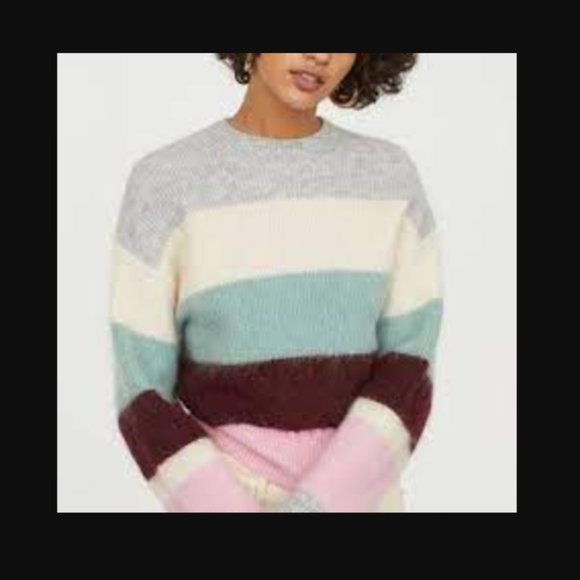 H&M Mohair Wool Blend Colorblock Striped Mock-Neck Sweater Size S - Picture 2 of 3